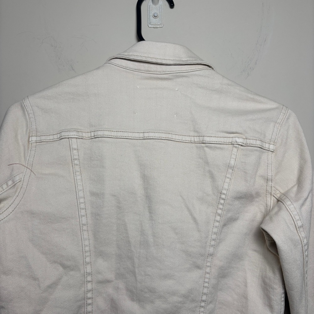 L'AGENCE Janelle Beige Cream Frayed Raw Hem Cropped Denim Jean Jacket Women XS - Picture 8 of 11